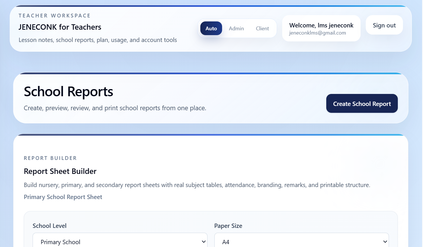 School report preview